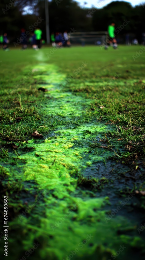 Fototapeta premium Algae on a muddy grass path