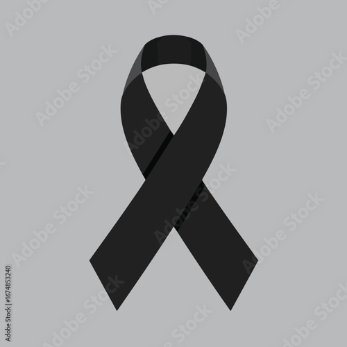 Black awareness ribbon icon symbolizing support and charity for various diseases and illnesses