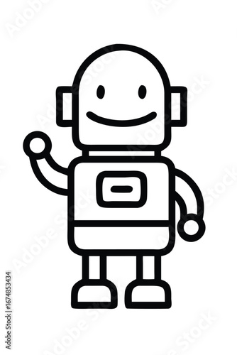 Cute Robot Coloring Page for Kids. Simple Cartoon Classroom Scene with Bold Outline