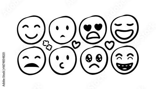 Black hand drawing of a smiling emoji with rosy cheeks hand drawn doodle