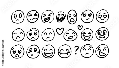 Black hand drawn emoji collection doodle illustration