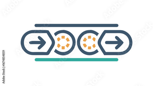 Blue and orange conveyor belt with arrows industrial automation