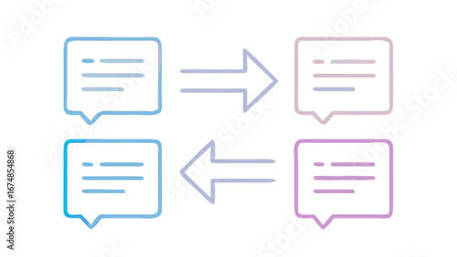 Blue and pink chat bubbles with arrows communication conversation