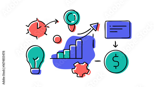 Business finance icons graph lightbulb dollar coin chart
