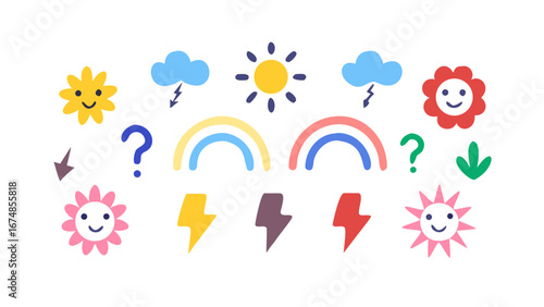 Cheerful weather icons and symbols clouds