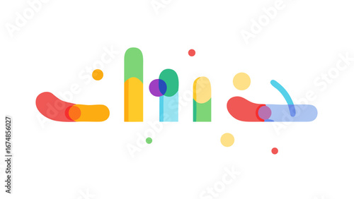 Colorful abstract shapes and circles on white background graphic design