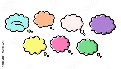 Colorful abstract speech bubbles with simple shapes thought bubbles communication
