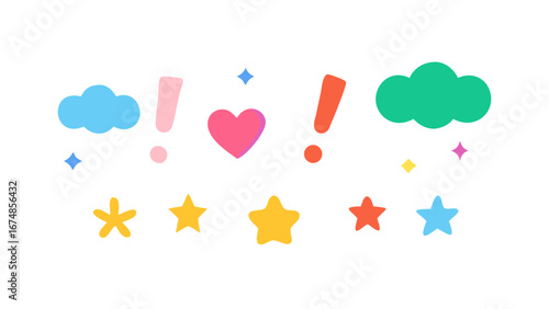 Colorful clouds stars exclamation marks and heart shapes vector