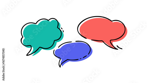 Colorful hand drawn speech bubbles comic communication