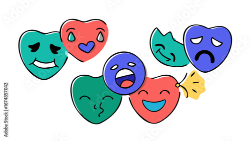 Colorful heart shaped emojis with expressive faces hearts expressions