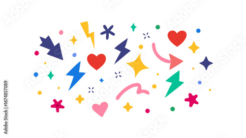 Colorful Hearts Lightning Bolts Stars and Shapes vector