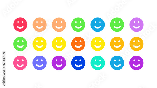Colorful smiley faces arranged in rows happy icons