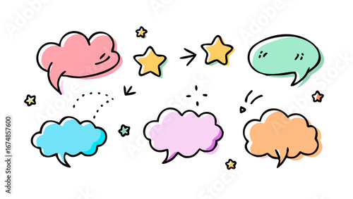 Colorful speech bubbles and stars communication dialogue