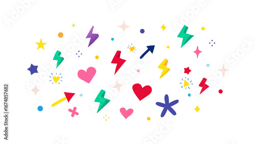 Colorful Stars Hearts Lightning Bolts Arrows and Dots vector