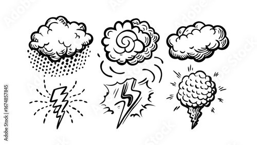 Comic book weather and explosion effects retro doodle