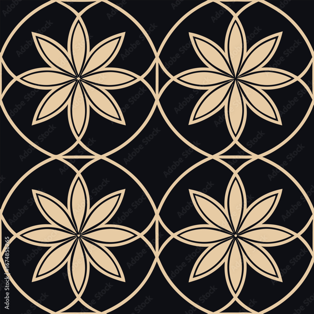 Obraz premium Luxury Black and White Floral Pattern | Stylish Geometric Tile Design for Fabric, Interior, Wallpaper, and Fashion | Classic Digital Texture with Ornamental Aesthetic and Sophisticated Elegance 