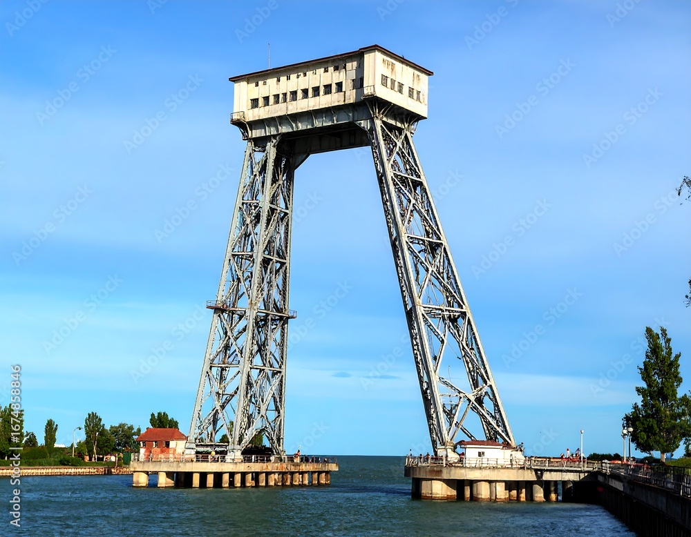 Fototapeta premium A massive metal lift bridge over a waterway