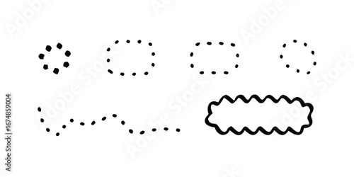 Dotted and Scalloped Shapes on White Background dotted shapes dashed lines