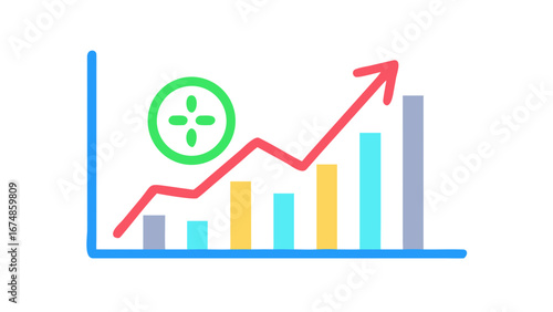 Growing business graph with target growth arrow