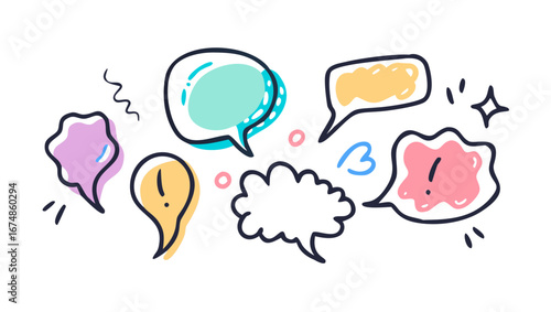 Hand drawn colorful speech bubbles with exclamation marks comic communication