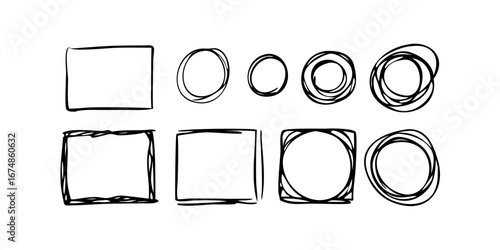 Hand drawn doodle style frames with white lines borders