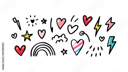 Hearts and lightning bolts in vibrant colors stars pink