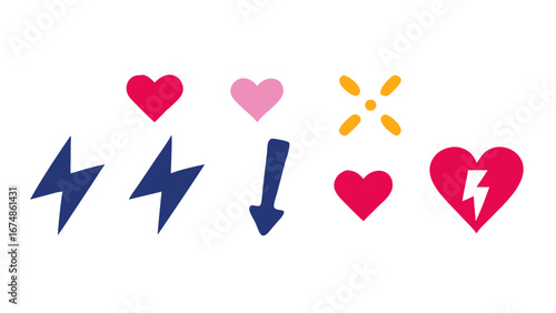 Hearts lightning bolts and arrow symbols pink