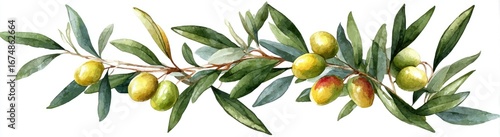Wallpaper Mural Watercolor illustration of an olive branch with olives and leaves (2) Torontodigital.ca