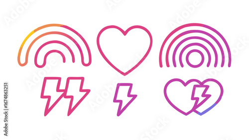 Rainbow heart lightning bolt icons symbol gradient