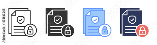 Secure Document Icon Set Multiple Style Collection