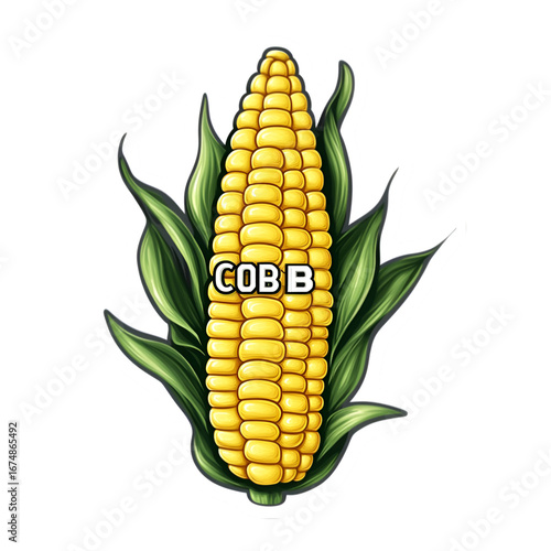 Corn cob PNG cutout isolated on white and transparent background. corn cob, fresh corn, corn PNG, corn cutout, isolated corn, corn on white, corn transparent background, sweet corn, organic corn.