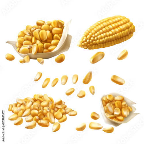 Corn cob PNG cutout isolated on white and transparent background. corn cob, fresh corn, corn PNG, corn cutout, isolated corn, corn on white, corn transparent background, sweet corn, organic corn.