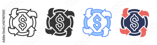 Money Cycle Icon Set Multiple Style Collection