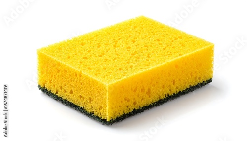 A bright yellow cleaning sponge