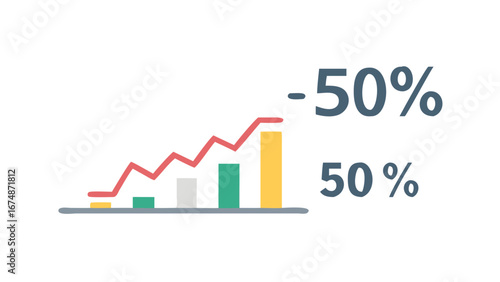 Bar graph with rising line and percentages data statistics