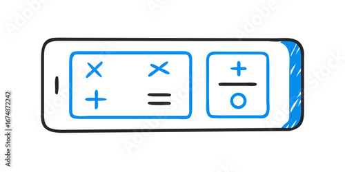 Blue calculator on phone screen math symbols