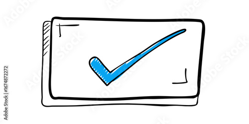 Blue check mark doodle symbol graphic