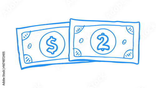 Blue dollar and two dollar bills money currency
