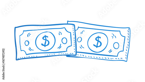 Blue dollar bills doodle money currency