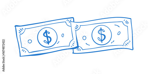 Blue dollar bills doodle money currency
