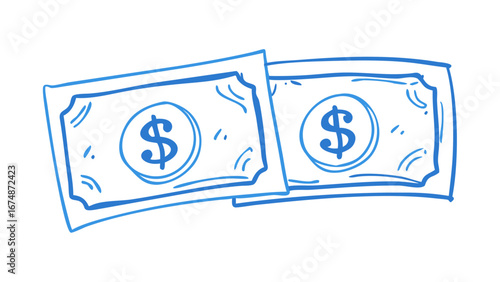 Blue dollar bills doodle money currency