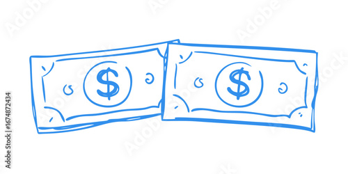 Blue dollar bills doodle money currency