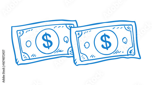 Blue dollar bills doodle money currency