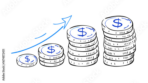 Blue dollar coins rising graph finance growth
