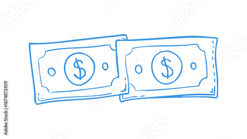Blue dollar bills doodle money currency