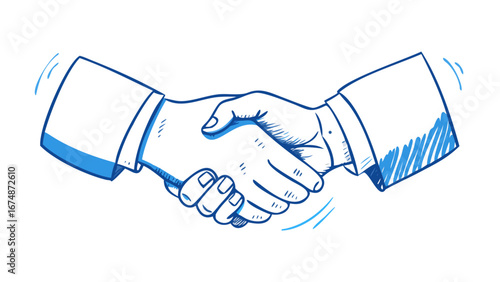 Blue handshake doodle agreement business