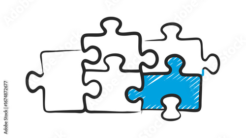 Blue puzzle piece fitting in jigsaw black