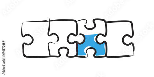 Blue puzzle piece fitting into black jigsaw vector
