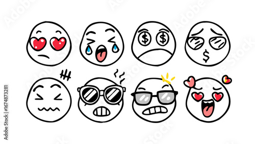 Cartoon Emoji Faces and Elements doodles