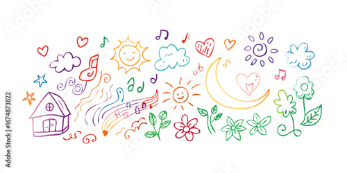 Cheerful doodles of nature and music moon